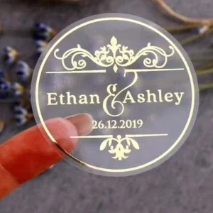 Custom Printing Transparent Gold Foil Waterproof Label 1inch Round Thank You Sticker
