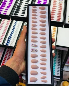 Custom Private Label Art False Nails Luxury Almond Shape French Coffin Press on Nails Kit with Glue and Nail File