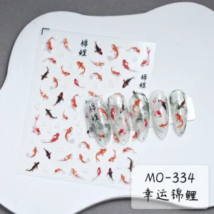 Custom Supplies 5D Nail Art with Hand Painted Spring Flowers and Colorful Goldfish Koi Fish Sticker for Personalized Nail Art