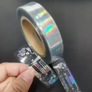 Custom Waterproof Clear Logo Stickers Roll Printing Beauty Transparent Holographic Adhesive Labels for Cosmetic Packaging