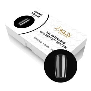 Custom White Box Non c Curve Private Label Bulk PMMA Clear Full Cover Gel Nail Tips X Medium Square 602PCS
