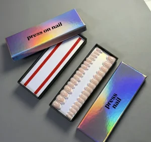 Custom Womens Press on Nails Gift Box with Paper Card Insert Adhesive Strips Luxury Box Valentines Day Present