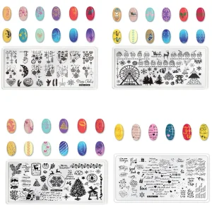 Custom logo Christmas Reindeer Cartoon Nail 3D Art Stamping Template Set Nail Stamping Plates Tool