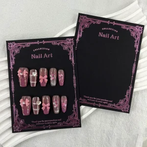 Custom logo Designs High Quality Thick Black Bronzing Cardboard Press on Nails Fake Nails Display Packaging Card Paper Sheets