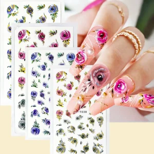 Customizable Adhesive Nail Wraps Decal New Gilded Foil Rose Embossed 3D 5D Nail Stickers Private Label Press on Design