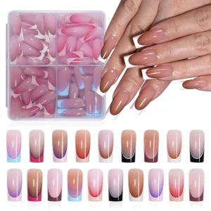 Customizable French Double color Four grid Press on Nails in Various Colors Rectangular Shape 120 Pieces