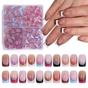 Customizable French Double color Four grid Press on Nails in Various Colors Rectangular Short Square 128 Pieces