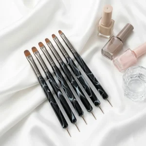 Customizable Luxury Black Durable Nylon Bristle 6 Pcs Dual Head Oval Liner Round Nail Gel Brush Set for Nail Salon Design