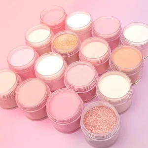 Customize High Quality Pigment Holographic Acrylic Powder Bulk Round Jars Packing Nude Pink Color Nail Powder
