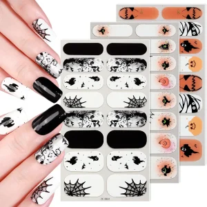 Customized 3D Luminous Halloween Monsters Web Design PET Nail Art Stickers for Kids Women Non Toxic Waterproof Nails Decoration