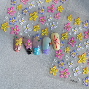 Customized French Embossed Flower Soft Gel Nail Decal 5D/3D DIY Colorful Floral Petals Design Manicure Stickers Decoration