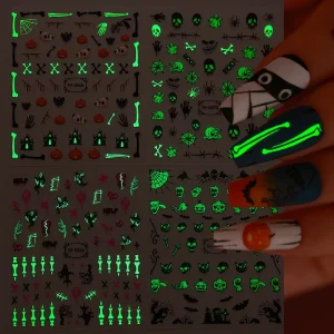 Customized Halloween & Christmas Waterproof Luminous Ghost Nail Stickers with Personalized Nail Art Decor 100pcs Non Toxic