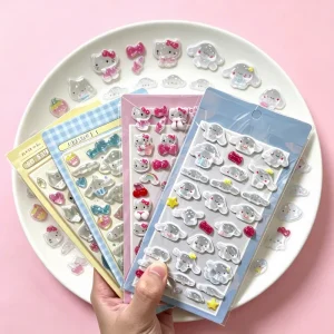 Customized High Quality 3D Puffy Stickers Cute Cartoon Relief Crystal Kawaii Waterproof Eco Friendly Self Adhesive Promotional
