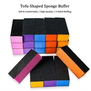 Customized High Quality Washable Polishing Three Sided Black Sponge Sand File 3 Way Nail Buffer Block