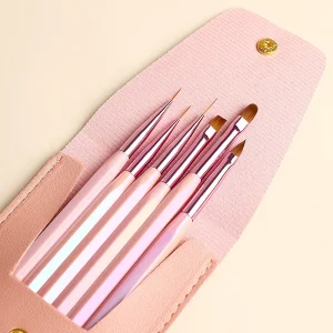 Customized LOGO Nylon Hair Pink Plastic Handle Nail Brush Set Painting UV Gel Nail Art Liner Brush Nail Drawing Brush