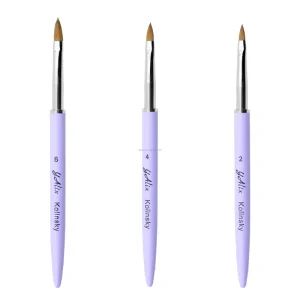 Customized Logo Light Purple Handle Premium Kolinsky Nylon Hair Acrylic Nail Brush 3D Nail Art Brush Size 2 4 6 for Nail Art