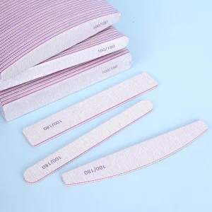 Customized Logo Nail Buffer 100 180 Double sided Non abrasive Abrasive Half Moon Shapes Strip Manicure File