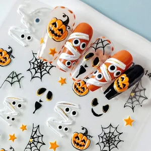 Customized Non Toxic PET Film Halloween Pattern Nail Art Stickers 5D DIY Spider Web Skull Dancer Decal False Manicure Decoration