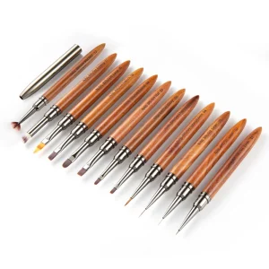 Customized Professional High Quality Japanese Style Nail Art Tool Set Nylon Nail Brush with Wood Handle