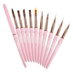 Customized Rose Gold Ferrule Baby Pink Metal Handle Nail Gel Liner Brush Acrylic Brush Set