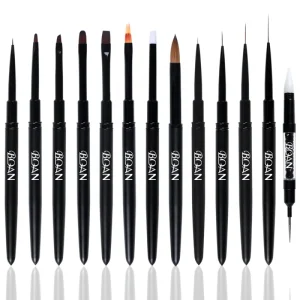 Customized Synthetic Nylon Matte Black Metal Matt Handle Silicone Art Dotting Nail Brush Set Painting UV Gel Liner Nail Brush