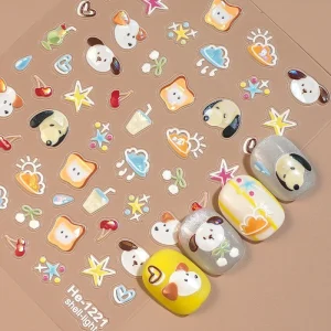 Cute Animal Nail Stickers Holographic Bunny & Puppy Rainbow Design for Manicure Nail Art Sticker