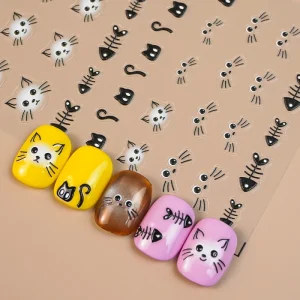 Cute Cartoon Cat Nail Art Decals Playful Kitty Design Stickers for Creative DIY Manicure