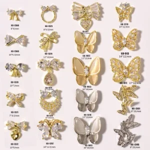 Cute Gold butterfly Alloy Metal 3d Nail Art Decoration Rhinestones