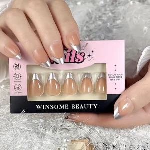 Cute Pink Black Box Design Press on Nail Tips Soft ABS Acrylic French Butterfly Flower Pattern False Finger Tips