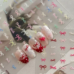 Cute Pink Black Polka Dots Bow Nail Stickers Self-adhesive INS Kawaii Colorful Bowknot Nail Decals