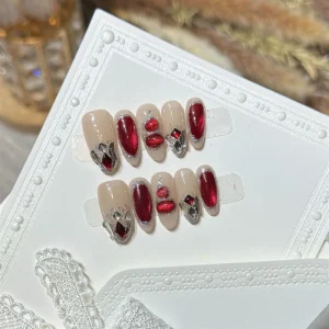 Cute Red Eye Gourd Tips Acrylic Handmade Press on Nails