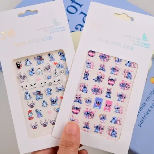 Cute Stitch 5D Embossed Self Adhesive Nail Sticker Heart Shaped Resin Art Decoration for Children’s Reward 5D Stereo Nail Art