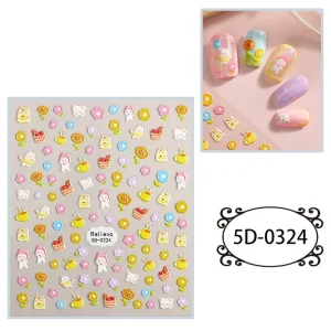 Cute Tropical Flowers 5D Nail Decals Waterproof PET Material Thin Non-Toxic Self-adhesive UV Gel Compatible Christmas Style