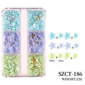 DIY Manicure 3D Kawaii Resin Five Petal Flower Mixed Outfit Nail Accessories Set Art Charms Decorations With Beads