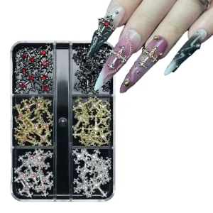 DIY Nail Art Decorations with 3D Punk Cross Gold Silver Metal Chains & Rhinestones Manicure Tools Accessories