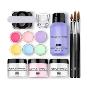 DIY Nail Art Kit Acrylic Monomer Liquid and Powder System Kit with 6 Color Nail Carving Powder