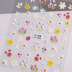 DIY Spring Oil Painting Hibiscus Flower Nail Sticker Small Flower Relief Small Daisy Acrylic Nail Decor