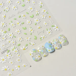 Daisy Flower Nail Stickers 5d Relief Flower Design Decoration Nail Art Decals Charms for Nails