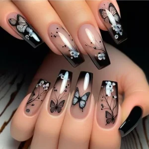 Dark Gradient Butterfly Sweet Cool Euro American INS Style Removable Press On Glue ABS Material File Included for Finger Use