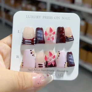 Dazzling Colors Duck-Beak-Shaped Handmade Press on Nails 10 Pcs False Nails