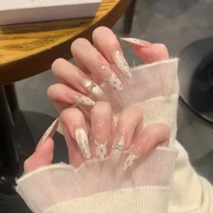Delicate Wearable Nail Handcrafted Nail Art Cat Eye French Nude Wearable Nail Pieces