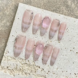 Design 1678 Handmade French Style Nails Hand painted Luxury cat Eye Design Niche Instagram Style Press on Nails