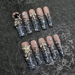 Design #1885 10PCS False Nails Medium Length Colorful Press on Nails Almond Acrylic Full Cover False Nails for Women and Girls