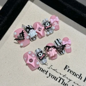 Design #2377 Halloween Cute Cartoon Pink Y2K Reusable Handmade 3D False Nails Short Custom Acrylic Press on Nails