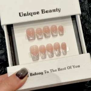 Design #2812 #2814 Luxury High Quality Reusable Handmade Acrylic Press on Nails Artificial Nails French White Tips for Women