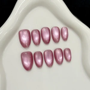 Design 2989 Blinking Glass Beads Chasing Light Dense cat Eye Simple Daily Short Almond Press on Nails