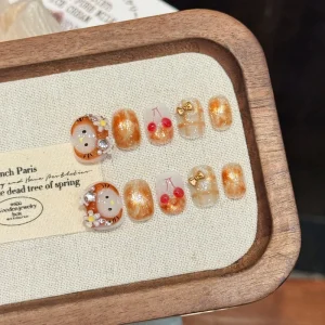 Design #3207 High Quality Handmade 10Pcs Press on Nails Cute Cat Cartoon Nail Art Short Round Thick 3D Gel False Nails