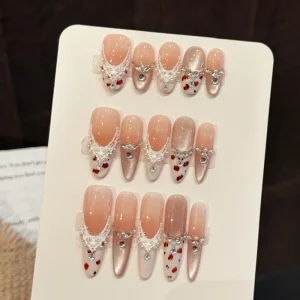 Design #660 #662 #675 Almond Oval False Nails 10Pcs Press on Nails Set Handmade Pearl French Custom Acrylic Thick Gel Fake Nails