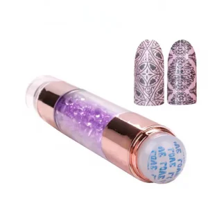 Design Double headed Silicon Nail Art Stamper Colorful Rhinestone Manicure Stamping Tool With Scraper
