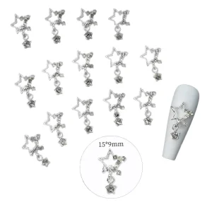 Design Luxurious 3D Nail Art Charm Shining Pentagram Crystal Pendant Design Alloy Star Nail Charms